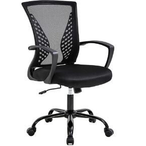 BestOffice Ergonomic Mid Back Swivel Rolling Desk Armrest Height Adjustable Lumbar Support Mesh Chair,Black, 23.05D x 22.85W x 40.39H