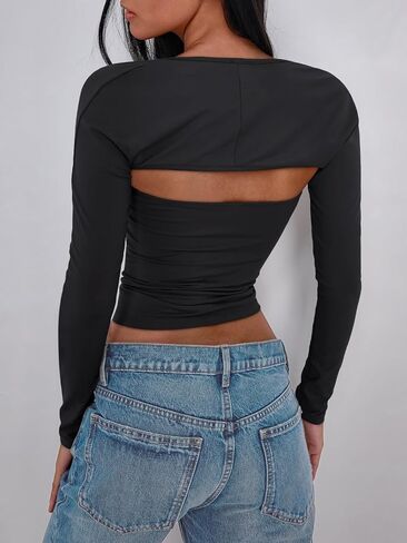 Trendy Queen Womens Long Sleeve Shirts Going Out Tops Shrug Tube Crop Top Basic Cute 2024 Fall Outfits Fashion Clothes in Saudi Arabia