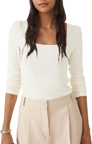 Allimy Women's Long Sleeve Basic Tees Square Neck Ribbed Slim Fit Long Sleeve Tops Shirts Fall Clothes in Saudi Arabia