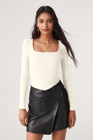 Allimy Women's Long Sleeve Basic Tees Square Neck Ribbed Slim Fit Long Sleeve Tops Shirts Fall Clothes in Saudi Arabia