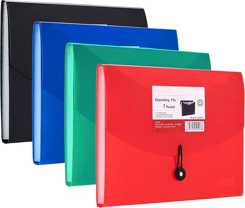4 Pack Expanding File Folders with 6 Pockets, A4 Letter Size Accordion File Folders, Paper Plastic Filling Folders with Snap Closure Subject Document Organizer for School Home & Office in Kuwait