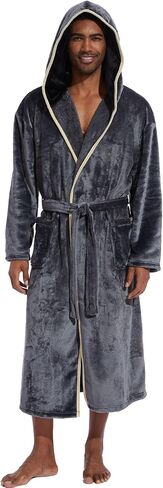 Mens Fleece Hood Robe-Bath Robe for Men-Mens Sleepwear Flannel Warm Double Contrasts with Hood in Saudi Arabia