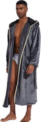 Mens Fleece Hood Robe-Bath Robe for Men-Mens Sleepwear Flannel Warm Double Contrasts with Hood in Saudi Arabia
