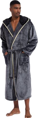 Mens Fleece Hood Robe-Bath Robe for Men-Mens Sleepwear Flannel Warm Double Contrasts with Hood in Saudi Arabia