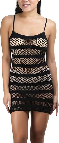 ToBeInStyle Women’s Stretch See Through Fishnet Novelty Mini Rave Party Dress in Saudi Arabia