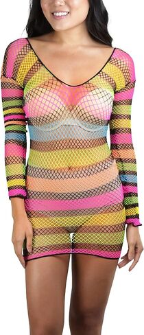 ToBeInStyle Women’s Stretch See Through Fishnet Novelty Mini Rave Party Dress in Saudi Arabia