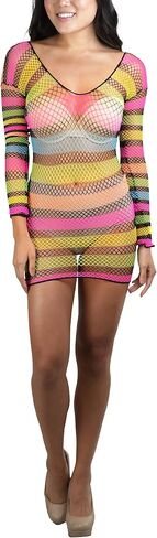 ToBeInStyle Women’s Stretch See Through Fishnet Novelty Mini Rave Party Dress in Saudi Arabia