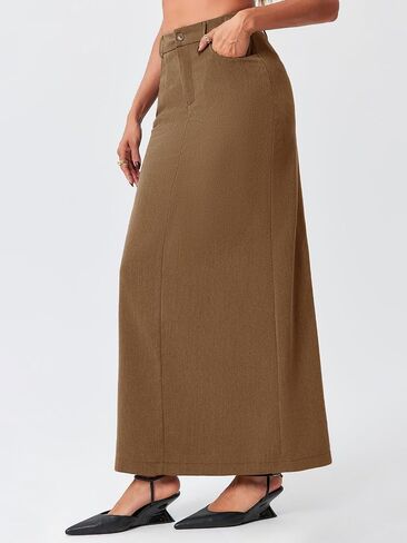 Cicy Bell Women's High Waisted Maxi Skirts Casual Back Split Office Work Long Skirt in Saudi Arabia