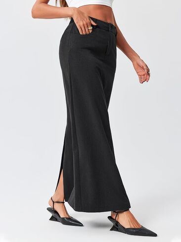 Cicy Bell Women's High Waisted Maxi Skirts Casual Back Split Office Work Long Skirt in Saudi Arabia