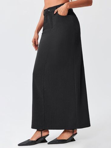 Cicy Bell Women's High Waisted Maxi Skirts Casual Back Split Office Work Long Skirt in Saudi Arabia
