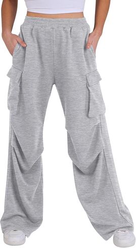 ANRABESS Women Wide Leg Baggy Cargo Sweatpants Y2K Trendy High Waist Sweat Pants Trousers with Pockets in Saudi Arabia