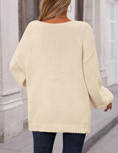 PRETTYGARDEN Women's Fall Trendy Pullover Sweaters Chunky Knit Long Sleeve V Neck Oversized Dressy Casual Cute Tops Blouses in Kuwait