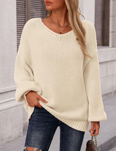 PRETTYGARDEN Women's Fall Trendy Pullover Sweaters Chunky Knit Long Sleeve V Neck Oversized Dressy Casual Cute Tops Blouses in Kuwait