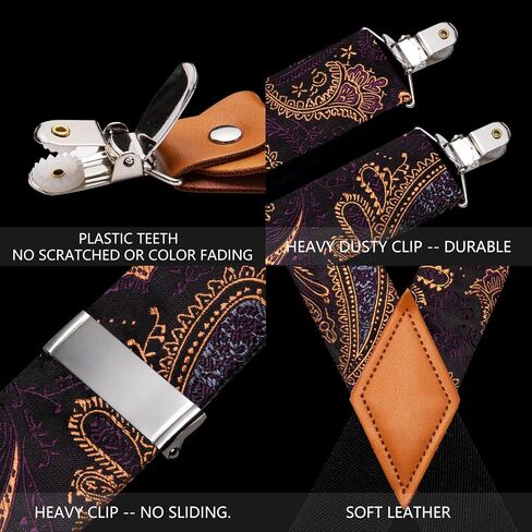 Barry.Wang Men's Suspender Elastic X Back Tie Sets 1.38" 4 Heavy Duty Clips Adjustable Armband Brooch Wedding Party in Saudi Arabia