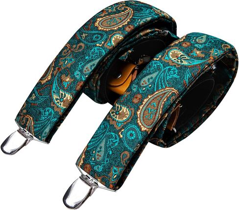 Barry.Wang Men's Suspender Elastic X Back Tie Sets 1.38" 4 Heavy Duty Clips Adjustable Armband Brooch Wedding Party in Saudi Arabia