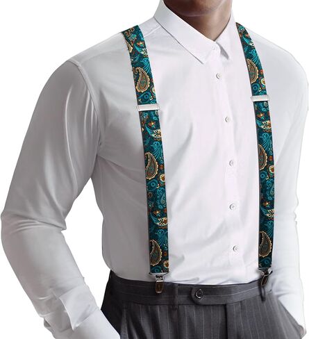 Barry.Wang Men's Suspender Elastic X Back Tie Sets 1.38" 4 Heavy Duty Clips Adjustable Armband Brooch Wedding Party in Saudi Arabia