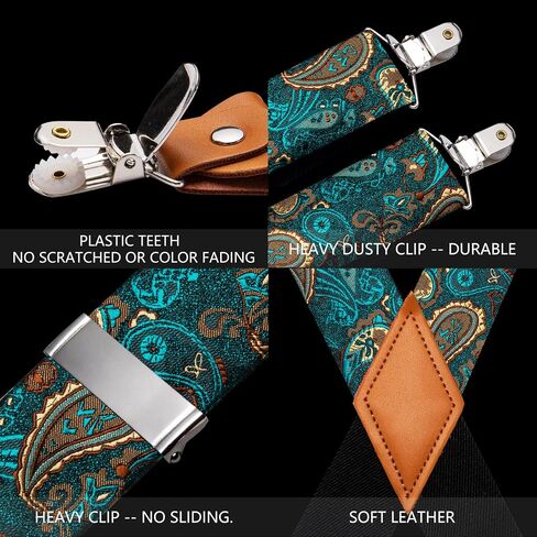 Barry.Wang Men's Suspender Elastic X Back Tie Sets 1.38" 4 Heavy Duty Clips Adjustable Armband Brooch Wedding Party in Saudi Arabia