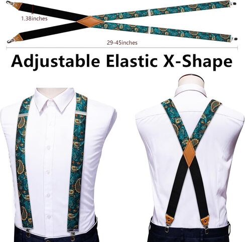 Barry.Wang Men's Suspender Elastic X Back Tie Sets 1.38" 4 Heavy Duty Clips Adjustable Armband Brooch Wedding Party in Saudi Arabia