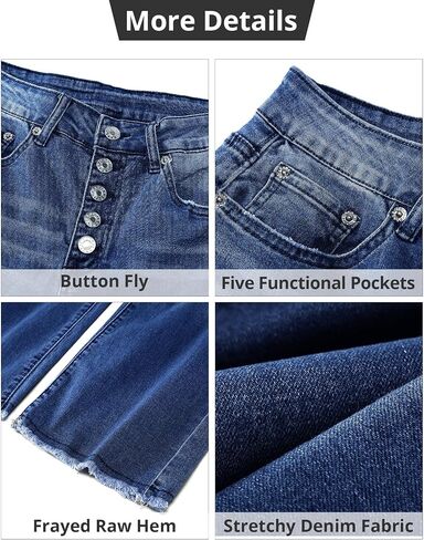 GRAPENT Capri Jeans for Women Trendy High Waisted Wide Leg Flare Button Fly Stretchy Denim Pants Raw Hem Cropped Jeans in Saudi Arabia