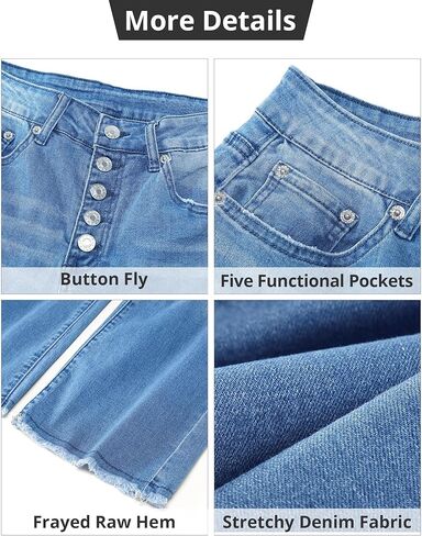 GRAPENT Capri Jeans for Women Trendy High Waisted Wide Leg Flare Button Fly Stretchy Denim Pants Raw Hem Cropped Jeans in Kuwait