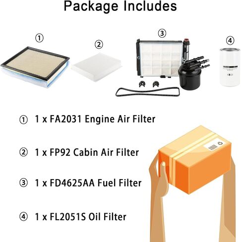 فلتر هواء المحرك FA2031، فلتر الوقود FD4625AA، فلتر الزيت FL2051S(FL2124S)، طقم تغيير فلتر هواء المقصورة FP92 متوافق مع 2020-2022 Ford F250 F350 F450 F550 6.7L in Saudi Arabia
