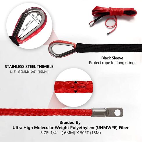 TOUGH 1/4" x 50 ft 10,000LBs Synthetic Winch Line Cable Rope with Black Protecing Sleeve for ATV UTV Winches Truck Boat (Green) in Saudi Arabia