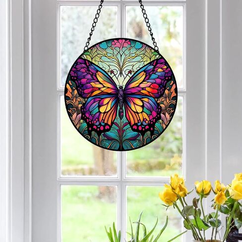 Colourful Butterfly Stained Acrylic Window Hangings Cute Ornaments Wall Art Decor for Home Coffee Bar, Birthday Party Decorations Housewarming Gift for Mom Grandma in Saudi Arabia