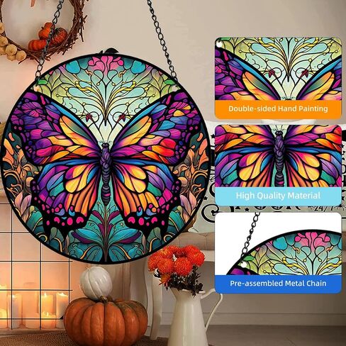 Colourful Butterfly Stained Acrylic Window Hangings Cute Ornaments Wall Art Decor for Home Coffee Bar, Birthday Party Decorations Housewarming Gift for Mom Grandma in Saudi Arabia