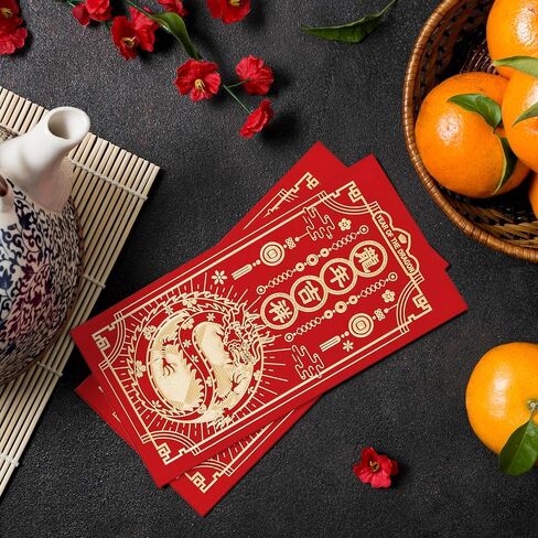 مظاريف حمراء للسنة الصينية الجديدة، عدد 36 عبوة حمراء صينية، هونغ باو مع تصميمين من رقائق الذهب، مظاريف أموال الهدايا، رقصة الأسد in Kuwait