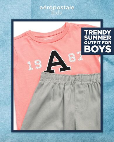 AEROPOSTALE Toddler Boys' Shorts Set - 2 Piece Twill Boys Cargo Shorts and Graphic Tee Shirt - Toddler Boys Clothes (2T-4T) in Saudi Arabia