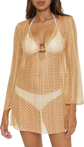 BECCA Golden Crochet Tunic, Casual, Pull On, Sheer, Beach Cover Ups for Women in Saudi Arabia