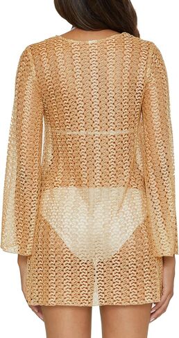 BECCA Golden Crochet Tunic, Casual, Pull On, Sheer, Beach Cover Ups for Women in Saudi Arabia