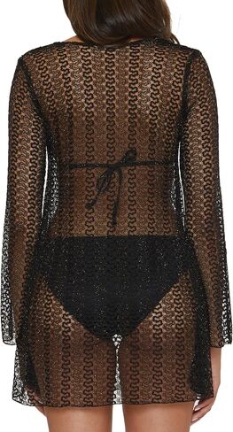 BECCA Golden Crochet Tunic, Casual, Pull On, Sheer, Beach Cover Ups for Women in Saudi Arabia