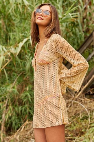 BECCA Golden Crochet Tunic, Casual, Pull On, Sheer, Beach Cover Ups for Women in Saudi Arabia