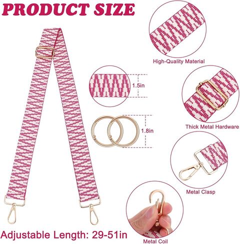 حزام حقيبة كروس قابل للإزالة مع حلقات معدنية لحقيبة بوج، بديل كتف عريض قابل للتعديل متوافق مع حقيبة بوج، وردي in Kuwait