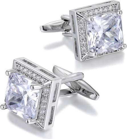 أزرار أكمام كريستال للرجال، أزرار أكمام فضية CZ Sparkle Diamond، أزرار أكمام مربعة لحفل زفاف العريس أفضل رجل، رابط الكم 0.62 * 0.62 بوصة in Kuwait