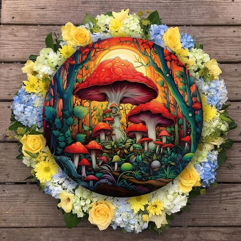 Generic 11.8 Inches Red Mushrooms Acrylic Window Hanging Decor Stained Glass Panels Forest Plants Wall Art Mural Suncatcher for Bedroom Garden Wall Decoration Gift for Mom Grandma Teacher in Saudi Arabia