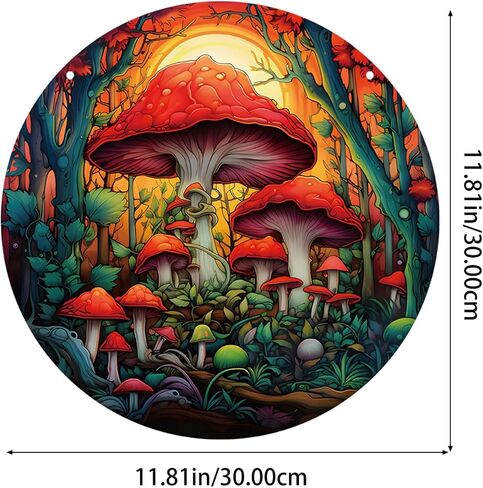Generic 11.8 Inches Red Mushrooms Acrylic Window Hanging Decor Stained Glass Panels Forest Plants Wall Art Mural Suncatcher for Bedroom Garden Wall Decoration Gift for Mom Grandma Teacher in Saudi Arabia