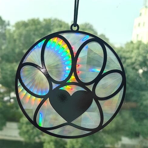 5 inches Black Dog Paw Acrylic Window Hanging Decor, Stained Glass Window Panels Suncatcher Wall Art Mural for Bedroom Office Garden Decoration Gift for Mom Grandma Teacher in Saudi Arabia