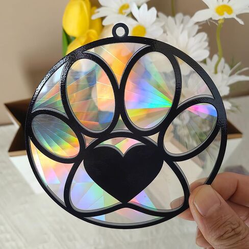 5 inches Black Dog Paw Acrylic Window Hanging Decor, Stained Glass Window Panels Suncatcher Wall Art Mural for Bedroom Office Garden Decoration Gift for Mom Grandma Teacher in Saudi Arabia
