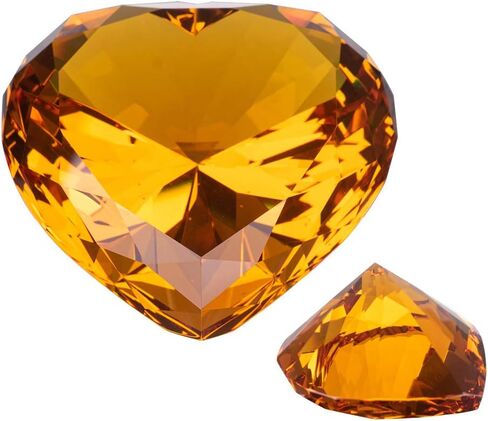 90MM Amber Crystal Diamonds Paper Weights, 3.54 Inch Heart Shape Crystal Diamond Glass Gems Paperweight Good for Home Office Decorations Valentine's Day Gift Wedding Favors Centerpieces in Saudi Arabia