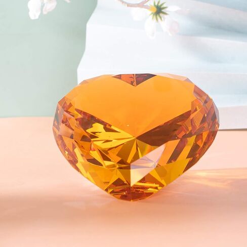 90MM Amber Crystal Diamonds Paper Weights, 3.54 Inch Heart Shape Crystal Diamond Glass Gems Paperweight Good for Home Office Decorations Valentine's Day Gift Wedding Favors Centerpieces in Saudi Arabia
