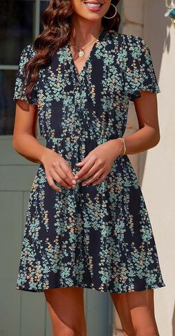 Summer Dress for Women 2024 Casual V Neck Short Sleeves Floral Chiffon Mini Dresses in Saudi Arabia