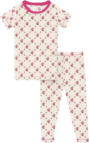 KicKee Pants Short Sleeve Pajama Set (Big Kids) Natural Rose Trellis 14 (Big Kid) in Saudi Arabia