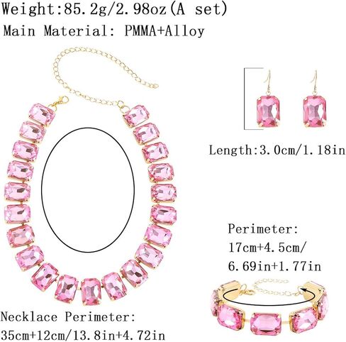 KOSMOS-LI Rectangle Faux Crystal Jewelry Sets Includ Necklace Bracelet Earrings in Saudi Arabia
