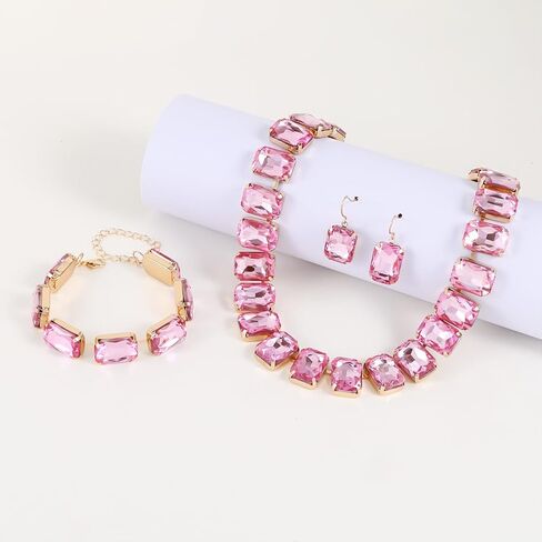 KOSMOS-LI Rectangle Faux Crystal Jewelry Sets Includ Necklace Bracelet Earrings in Saudi Arabia