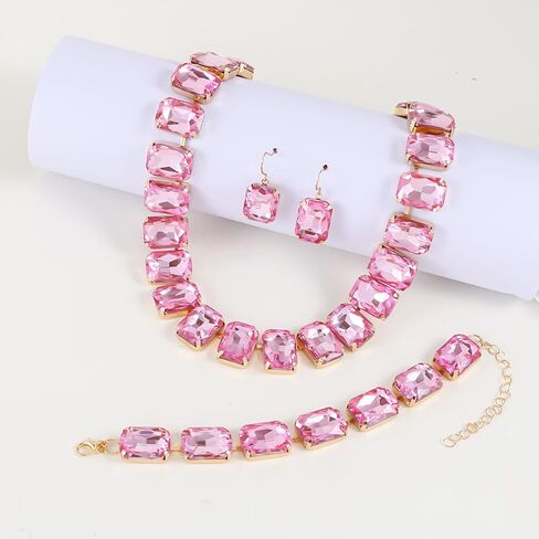 KOSMOS-LI Rectangle Faux Crystal Jewelry Sets Includ Necklace Bracelet Earrings in Saudi Arabia