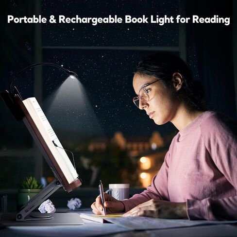 Book Stand for Reading Book Holder Hands Free, Adjustable Book Holder with Book Light 360° Rotating Base, Foldable Desktop Stand Cookbook Stand for Recipe, Sheet Music, Laptop in Saudi Arabia