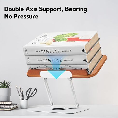 Book Stand for Reading Book Holder Hands Free, Adjustable Book Holder with Book Light 360° Rotating Base, Foldable Desktop Stand Cookbook Stand for Recipe, Sheet Music, Laptop in Saudi Arabia