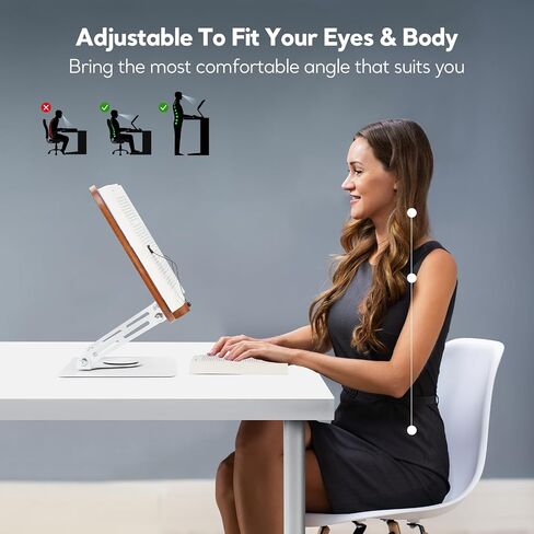 Book Stand for Reading Book Holder Hands Free, Adjustable Book Holder with Book Light 360° Rotating Base, Foldable Desktop Stand Cookbook Stand for Recipe, Sheet Music, Laptop in Saudi Arabia